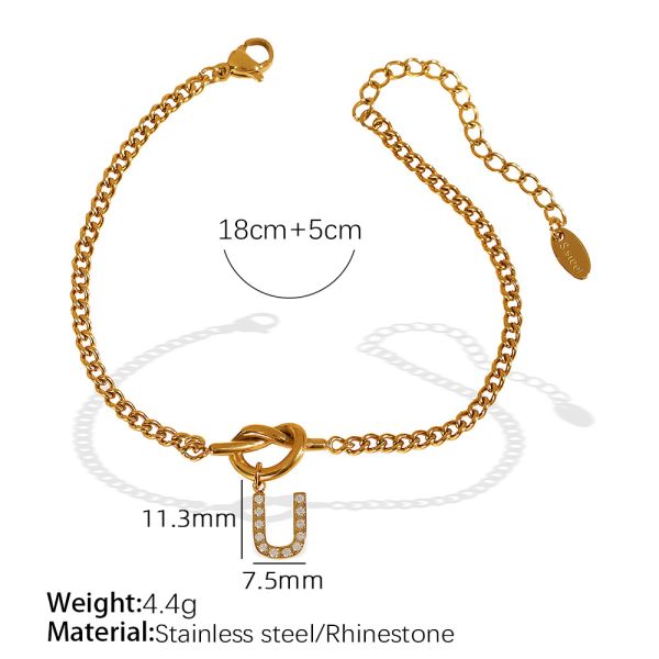 1 piece simple series simple letter u stainless steel 18k gold color plated rhinestone women's charm bracelets